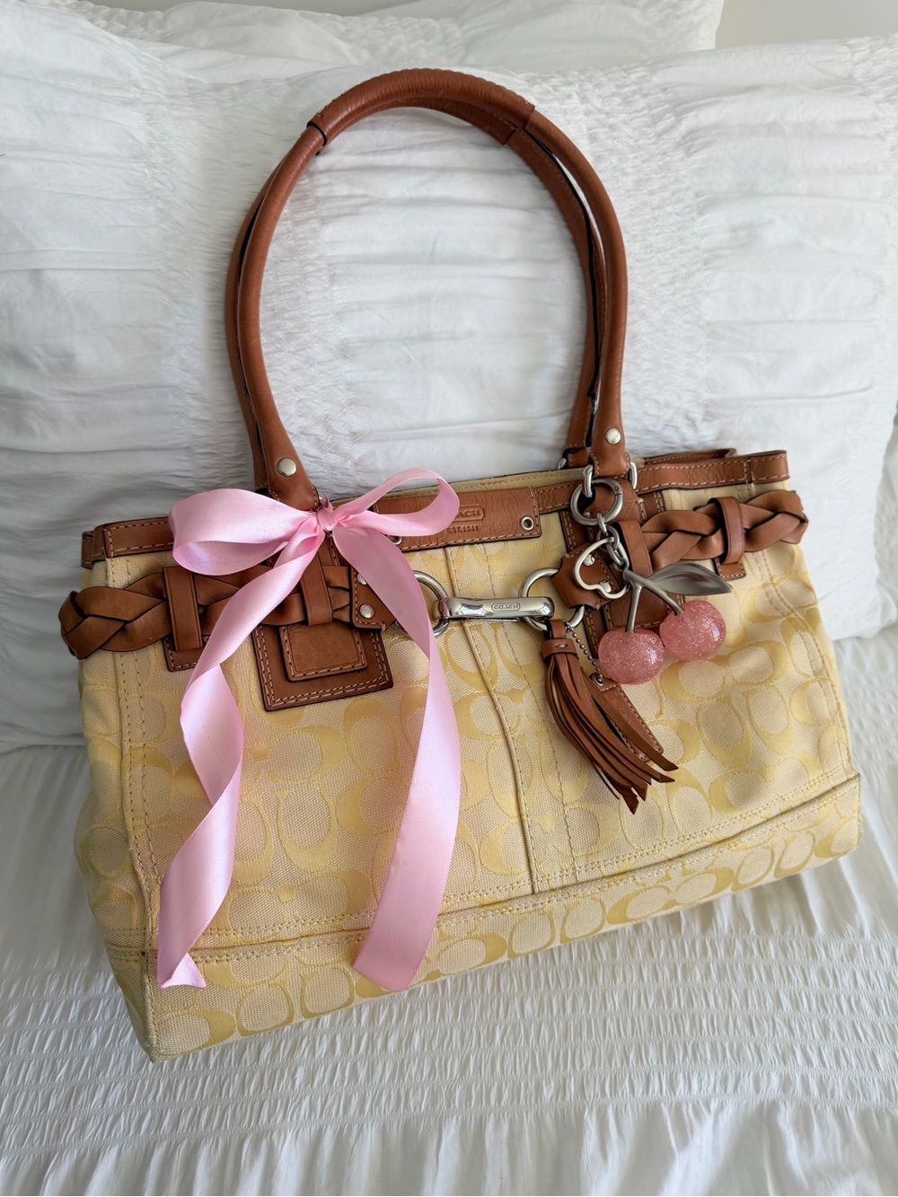 Vintage Coach Yellow Optic Canvas Hampton Bag